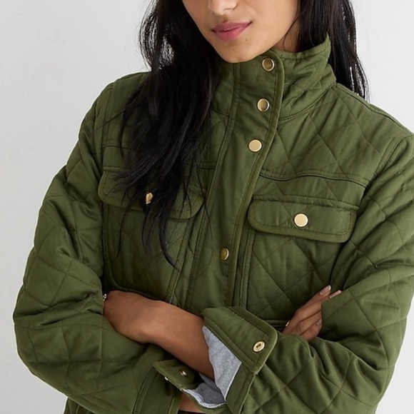 J.Crew Quilted Downtown Field Jacket Deep Moss XXS Military Cargo Chore Jacket - Picture 3 of 16